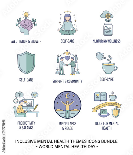  Inclusive Mental Health Themes Icons Bundle - World Mental Health Day