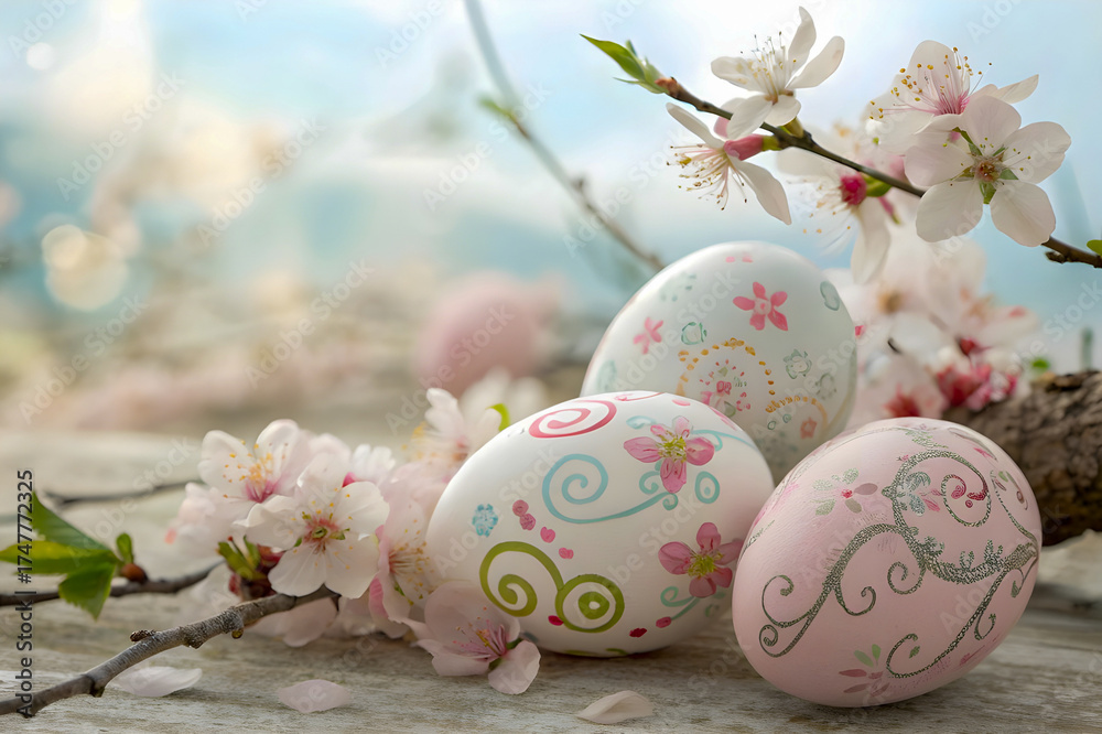 Fototapeta premium easter eggs and flowers
