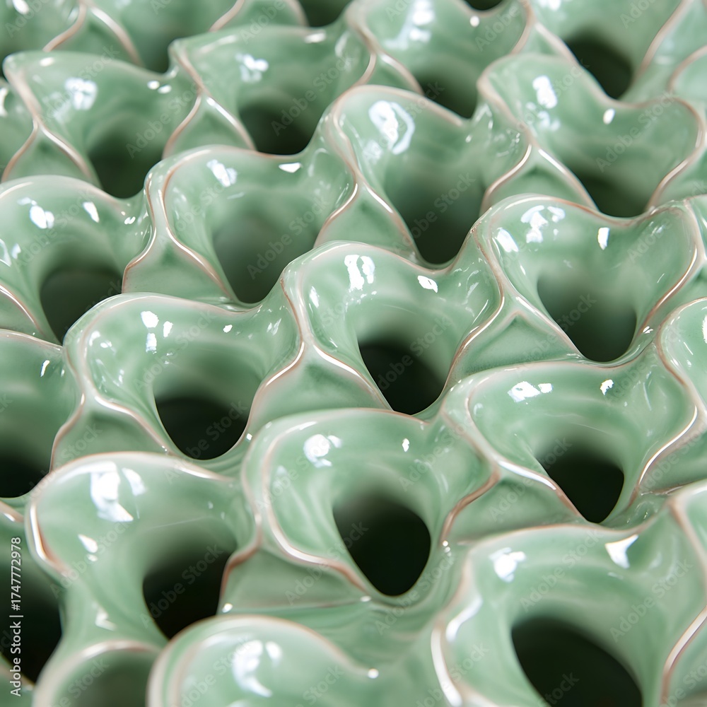 Fototapeta premium Abstract Green Ceramic Wave Pattern Texture Background
