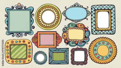 Vector art of collection of hand drawn doodle frames