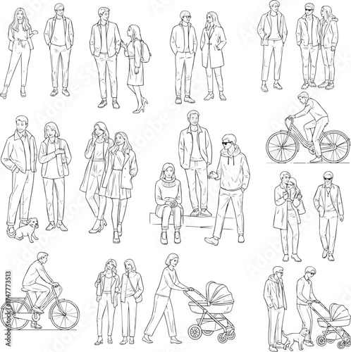 Isolated a kinds of deferent Sketch people illustrations, people vector illustration. Hand drawn, set elements for architecture and landscape design. Sections, Elevations, Floor Plans. vector art .