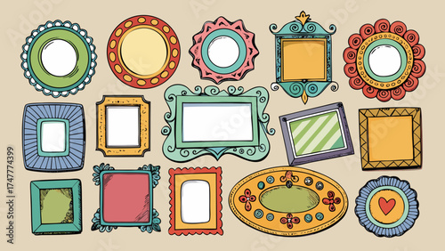 Vector art of collection of hand drawn doodle frames, vector art