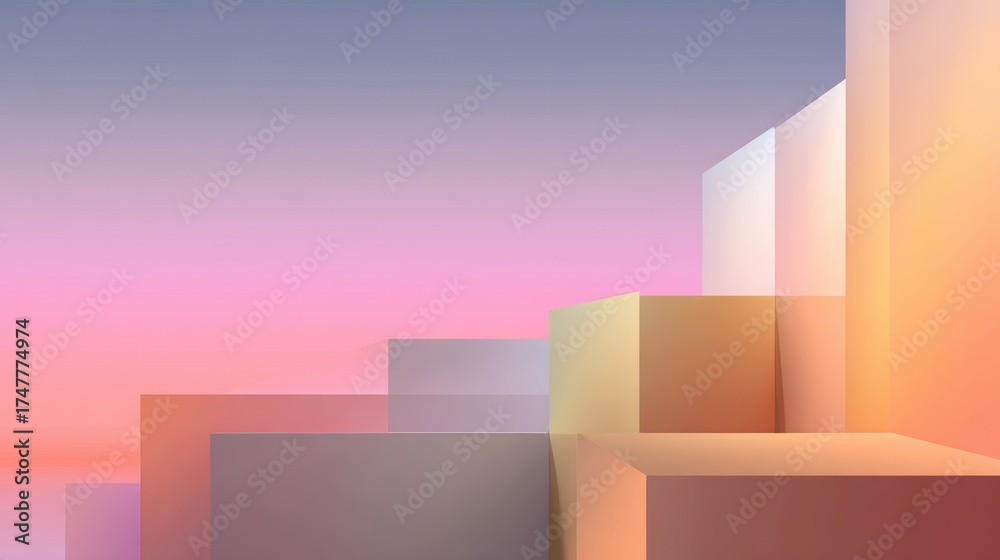 Fototapeta premium Abstract Geometric Shapes with Soft Color Gradients at Dusk