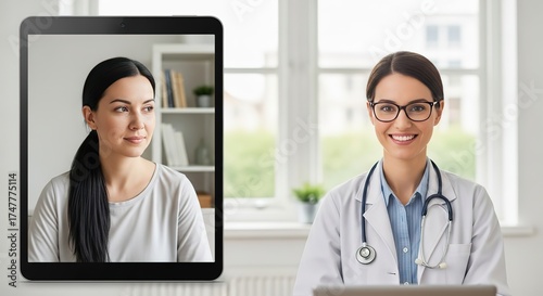 Friendly doctor offering telehealth consultation with patient on tablet for modern healthcare solutions