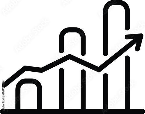 Growing bar chart with upward trend line vector silhouette