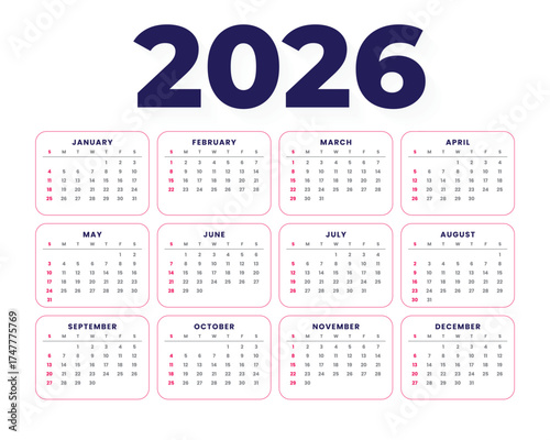 Modern and minimal 2026 calendar template with colorful wave design. Perfect for business, corporate, or personal use. Fully editable and printable layout