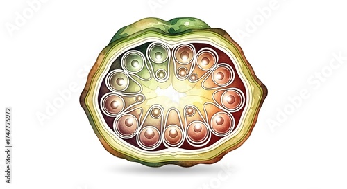 Vibrant watercolor botanical cross section, artistic organic detail for creative projects and educational uses