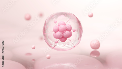 Exosome or Encapsulated Collagen Molecules on Skin Cells, 3D Render
