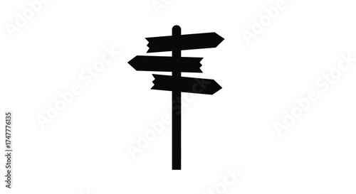 Black silhouette of a wooden directional signpost with three arrows pointing in different ways silhouette