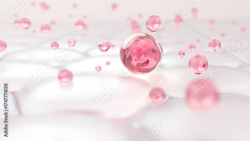 PDRN or Collagen Peptide Molecule Absorption Through Skin Cells, 3D Render