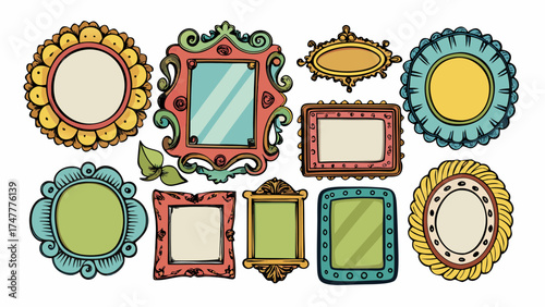 Vector art of set of vintage frames, hand drawn illustration