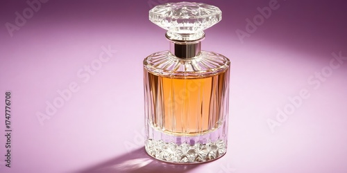 Wallpaper Mural Elegant perfume bottle with amber liquid on purple background Torontodigital.ca
