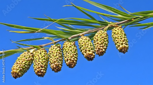 Wallpaper Mural Botanical brilliance a close up branch of Australian Casuarina cones against bright blue sky Torontodigital.ca