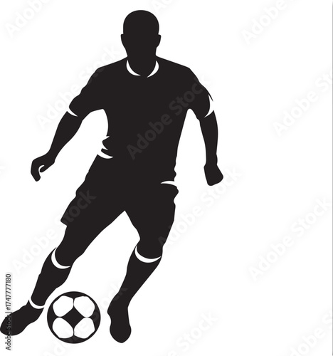 Soccer Player in Action: A dynamic silhouette of a soccer player showcasing skillful ball control during a thrilling match, with a focus on movement and athleticism.