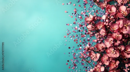 Wallpaper Mural Elegant orchid blossoms and confetti on teal background for celebrations Torontodigital.ca