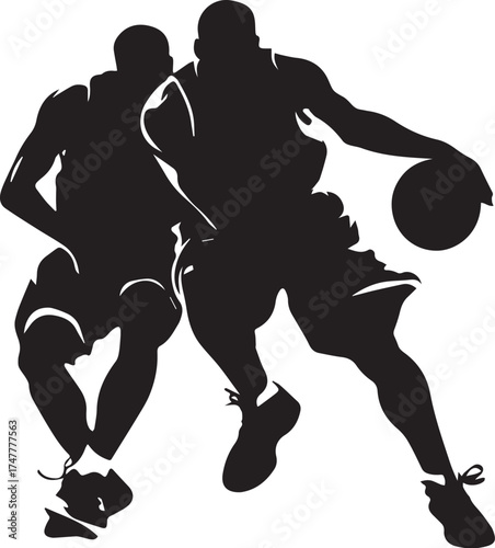 Basketball Silhouette: Two dynamic basketball players engaged in a competitive game, their silhouettes creating a striking display of action and skill.