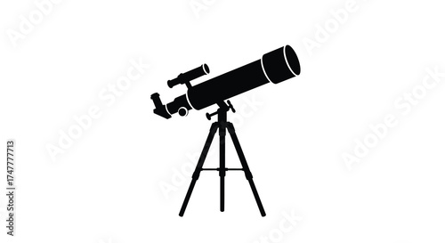 Silhouette of a reflector telescope with tripod for astronomy and stargazing silhouette