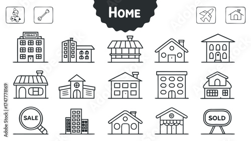 set of houses icons