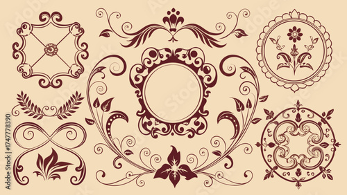 Vector art of set of vintage decorative elements and frames
