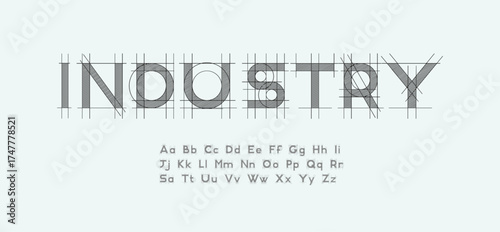 Architectural project font, technical draw style alphabet. Geometrical typography. Wireframe letters, typographic design with draft strokes for architecture logo and headline. Isolated vector typeset
