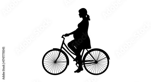 Silhouette of a pregnant woman riding a bicycle on a white background symbolizing healthy pregnancy and active lifestyle