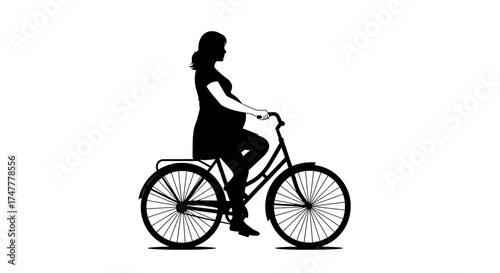 Silhouette of a pregnant woman riding a bicycle outdoors on a white background representing a healthy lifestyle and active pregnancy