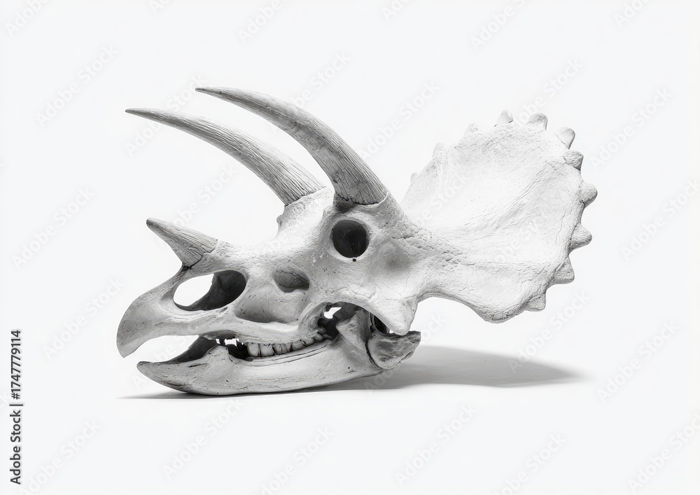 Naklejka premium Pale gray dinosaur skull, profile view