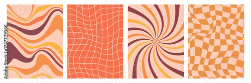 Groovy Retro Background Set – Orange & Yellow Abstract Patterns
