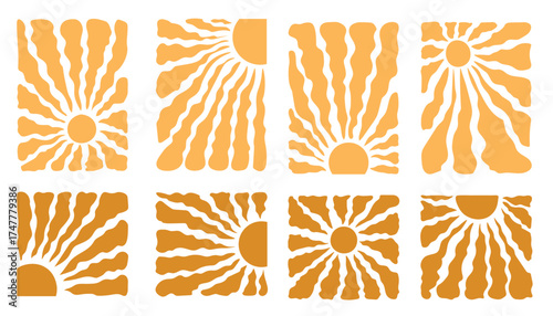 Vintage Wavy Sun Icons – Earthy Boho Sunshine Graphics
