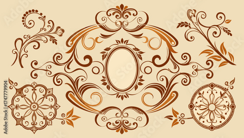 Vector art of elegant vintage frame and floral ornament