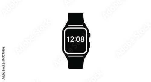 Modern digital smartwatch with digital time display and black band isolated object for technology and gadget concepts silhouette