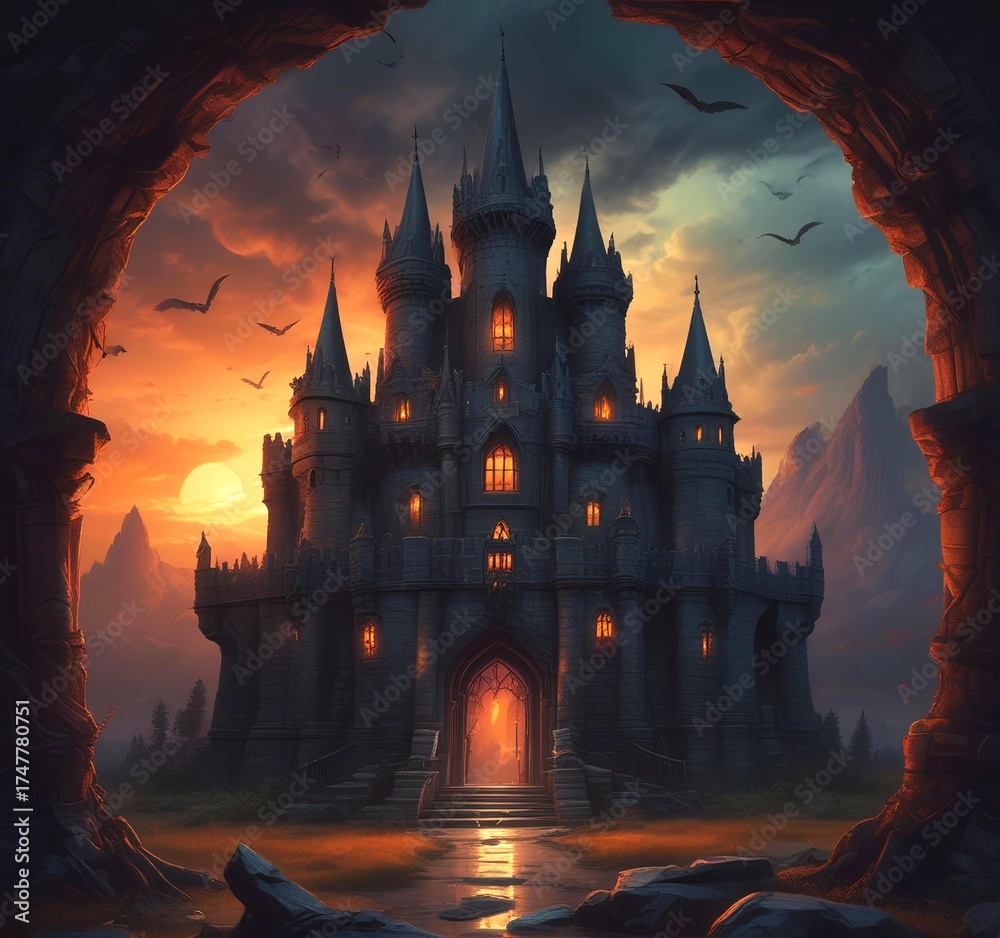Naklejka premium Illustration of dark and spooky castle