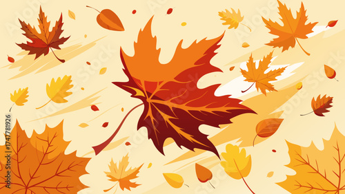 Vector art of autumn leaves falling background with maple and oak leaves in warm colors