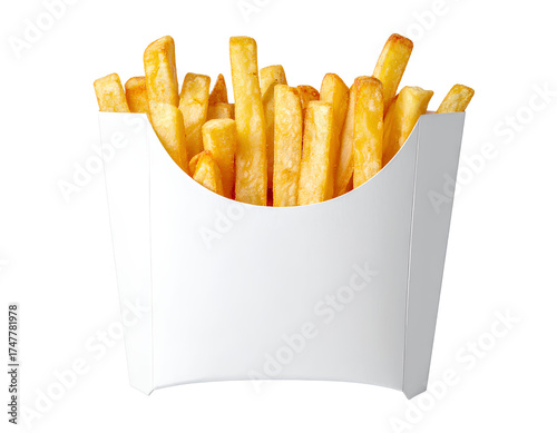 Tasty Potato French fries in a paper pack mockup PNG on transparent background 
