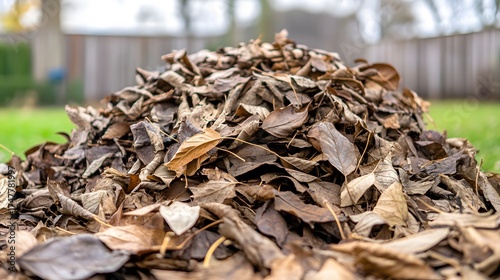 Autumn Pile of Dry Brown Leaves in Backyard
