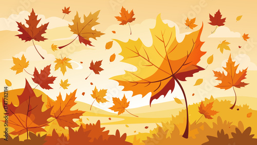 Vector art of autumn leaves falling background with maple and oak leaves in warm colors