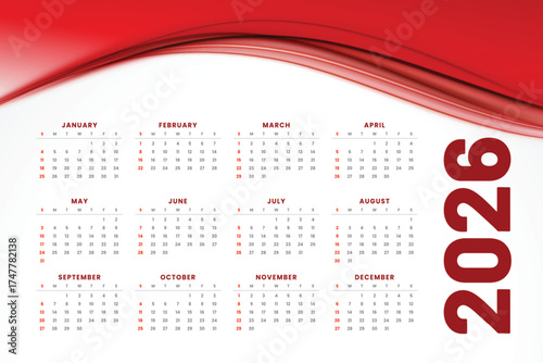 Modern and minimal 2026 calendar template with colorful wave design. Perfect for business, corporate, or personal use. Fully editable and printable layout