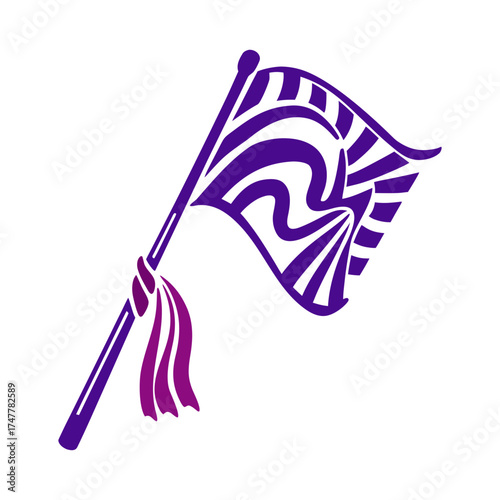 Abstract Purple Flag Thrower Graphic Illustration Karneval Flag Thrower Abstract flag in mid twist represented by a wavy rectangle with a tasse