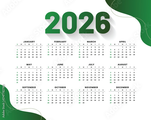 Modern and minimal 2026 calendar template with colorful wave design. Perfect for business, corporate, or personal use. Fully editable and printable layout