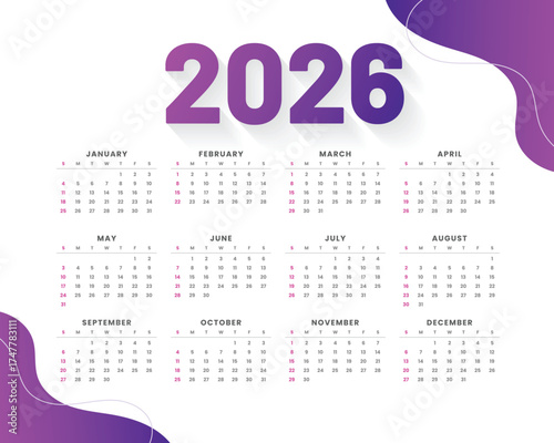 Modern and minimal 2026 calendar template with colorful wave design. Perfect for business, corporate, or personal use. Fully editable and printable layout