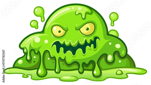 Vector art of cartoon illustration of a green slime monster with an angry expression
