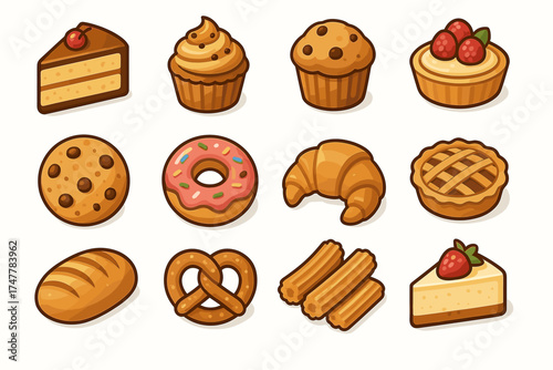Assorted baked goods: cakes, muffins, pastries, and cookies