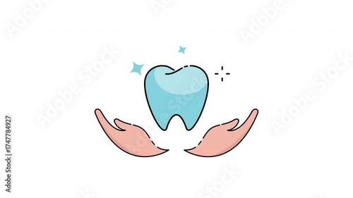Dental care animation hand and dental icon