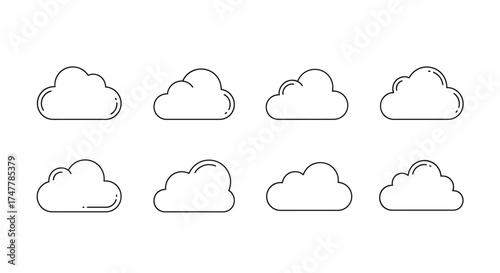 Collection of stylized cloud icons hand drawn sketch art isolated on vector