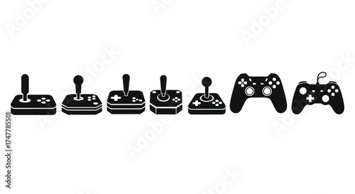 Retro and modern video game controllers arranged in a row symbolizing gaming evolution vector