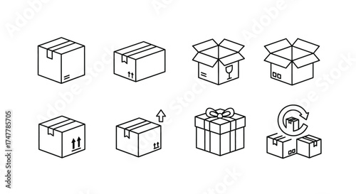 Set of shipping and delivery boxes icons set with various configurations and icons vector