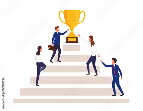 Teamwork Success - Business people team up and hold hands of each other, walking up s 