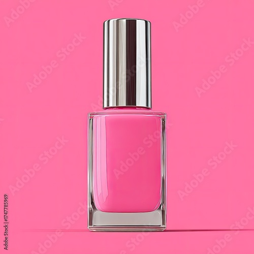 Pink nail polish bottle on pink background