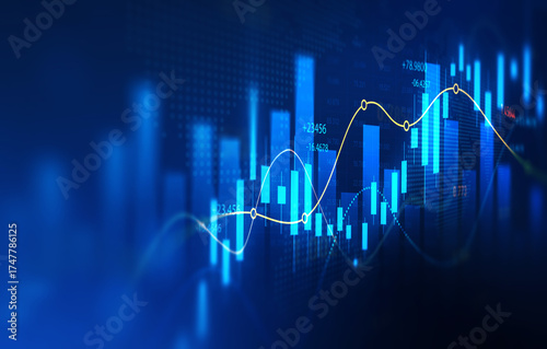 Stock market chart showing business growth, rising trends, financial performance, investment progress, profit increase, and market success indicators.Investment finance chart growth graph.