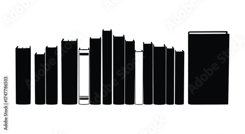 Row of diverse books spanning different sizes and heights library shelf display vector